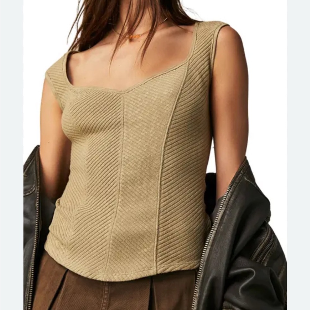 Free People Tan Ribbed Sleeveless Corset Top